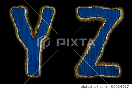 Set of alphabet letters Y and Z made of industrial metal blue color. Isolated black background. 3d Set of alphabet letters Y and Z made of industrial metal blue color. Isolated black background. 3d 63924917
