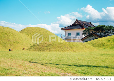 Royal tomb and traditional house in Gyeongju, Korea Royal tomb and traditional house in Gyeongju, Korea 63925995
