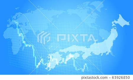藍色背景圖像的股票圖表和日本地圖下降 63926850