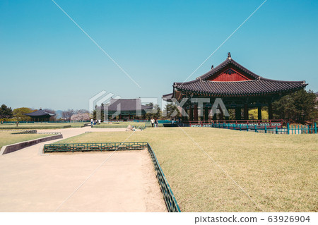 Korean heritage site Anapji Pond at spring in Gyeongju, Korea 63926904