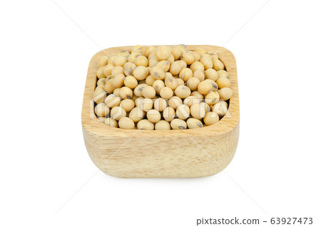 Soy beans in bowl wood isolated on white Soy beans in bowl wood isolated on white 63927473
