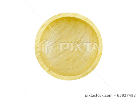 Empty wooden bowl top view isolated on white 63927488