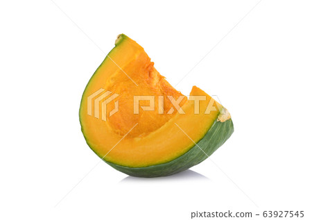 Slice of pumpkin isolated on white background. Slice of pumpkin isolated on white background. 63927545