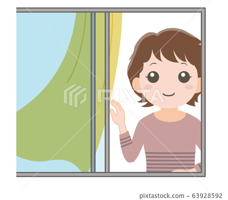 一個女人打開窗戶通風 63928592