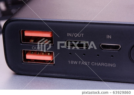 USB, USB Type-C and Micro-USB port on power bank 63929860