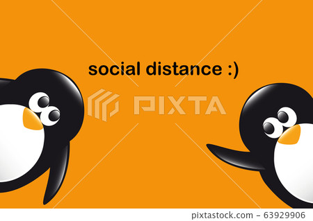 social distance funny penguins cartoon on orange background social distance funny penguins cartoon on orange background 63929906