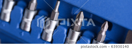 Closeup set metal drills for holes in plastic box Closeup set metal drills for holes in plastic box 63930140