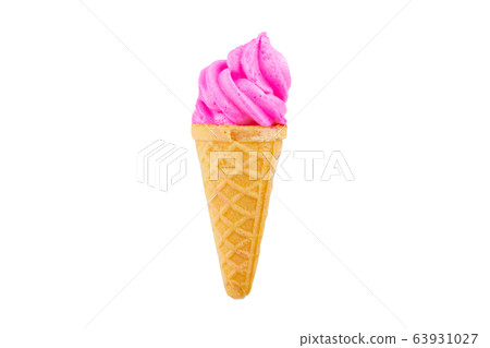 Pink soft serve ice cream isolated on white 63931027