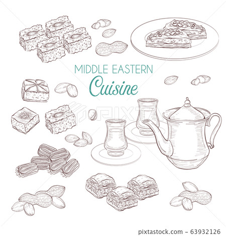 Arabic Food. Middle Eastern sweets and tea 63932126