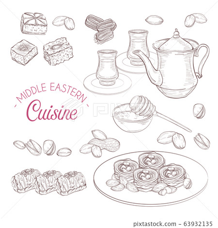 Arabic Food. Middle Eastern sweets and tea Arabic Food. Middle Eastern sweets and tea 63932135