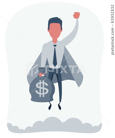 Businessman superhero flies up with moneybag. Business concept s power and uniqueness 63932832