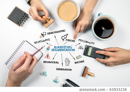 MARKETING SEGMENTATION. Geographic, demographic, income and generation concept. Chart with keywords 63933236