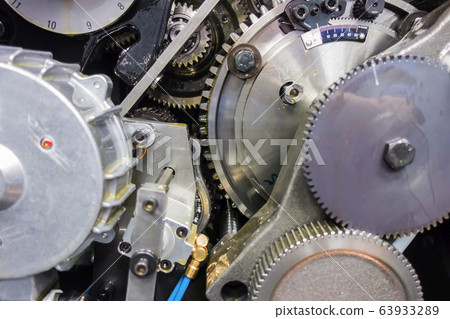 印刷機的驅動齒輪組。精密機械，機械形象 63933289