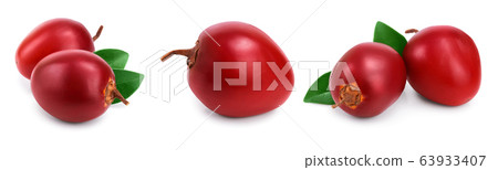 Fresh tamarillo fruit with leaves isolated on white background, Set or collection Fresh tamarillo fruit with leaves isolated on white background, Set or collection 63933407