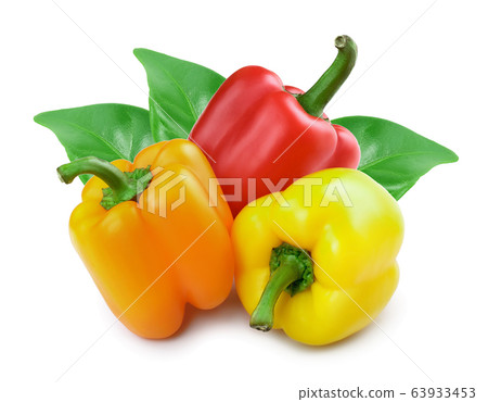 yellow orange and red sweet bell pepper isolated on white background yellow orange and red sweet bell pepper isolated on white background 63933453