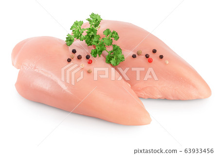 Fresh chicken fillet with parsley isolated on white background with clipping path and full depth of field. Fresh chicken fillet with parsley isolated on white background with clipping path and full depth of field. 63933456