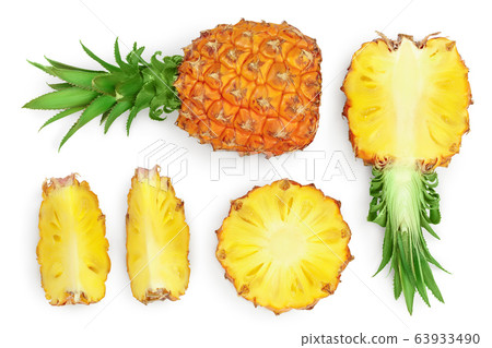 pineapple isolated on white background with clipping path and full depth of field. Top view. Flat lay pineapple isolated on white background with clipping path and full depth of field. Top view. Flat lay 63933490