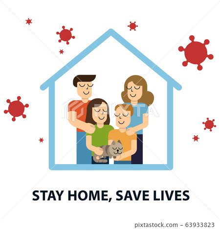 Stay at home awareness social media campaign and coronavirus prevention family smiling and staying together. Vector 63933823