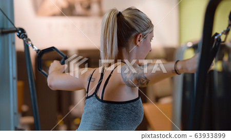 Sporty and sexy girl does exercises at a gym for fitness Sporty and sexy girl does exercises at a gym for fitness 63933899