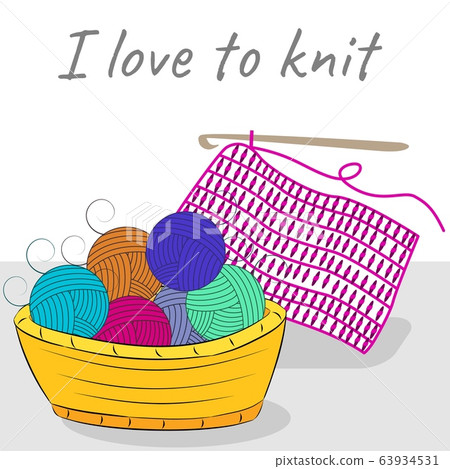 Balls of wool in a basket and knitwear. Balls of wool in a basket and knitwear. 63934531