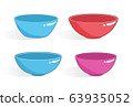 Set of empty bowls of different colors isolated on white background 63935052