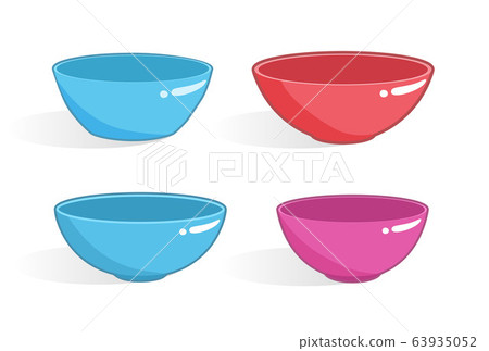 Set of empty bowls of different colors isolated on white background 63935052
