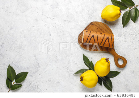 Quince jam cake roll with fresh organic quinces 63936495