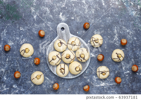 Delicious cookies with hazelnuts,top view 63937181
