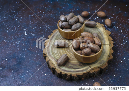 Pecan nuts on light background,top view 63937773