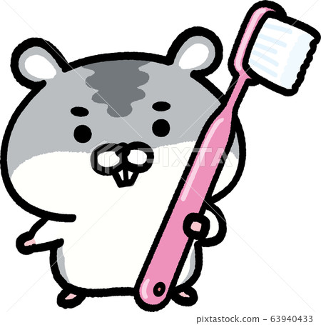 Djungarian hamster with a toothbrush-pink 63940433