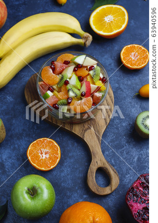 Fresh fruit salad in the bowl with fresh fruits. 63940596