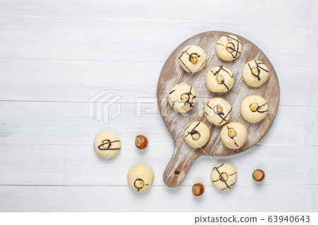 Delicious cookies with hazelnuts,top view 63940643