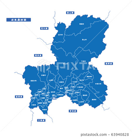 岐阜縣地圖簡單的藍色城市 岐阜縣地圖簡單的藍色城市 63940828