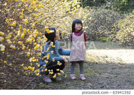 Parent and daughter walking Parent and daughter walking 63941392
