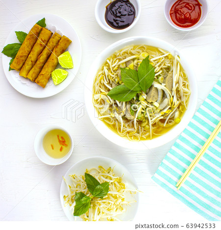 Top view of a Pho vietnamese food noodle soup 63942533