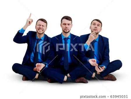 Collage of businessman sitting meditating and sitting on the floor. 63945031