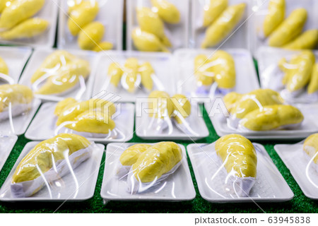 Peeled durian for sale at the fruit market , Peeled durian for sale at the fruit market , 63945838