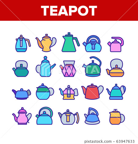 Teapot Kitchen Utensil Collection Icons Set Vector 63947633