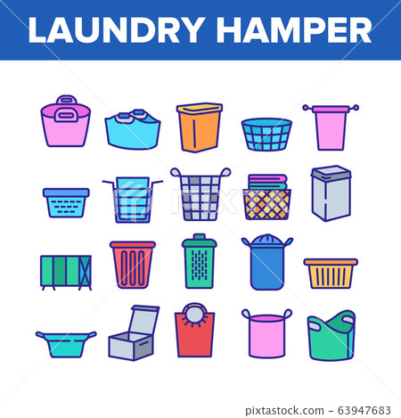 Laundry Hamper Basket Collection Icons Set Vector 63947683