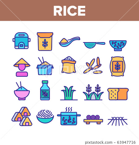 Rice Chinese Culture Collection Icons Set Vector 63947716