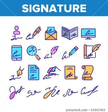 Signature Signing Collection Icons Set Vector 63947803