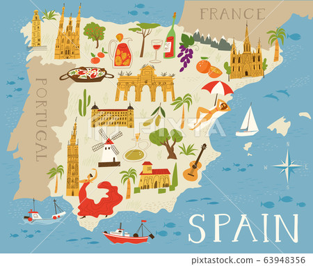 Vector map of Spain with culture points Vector map of Spain with culture points 63948356