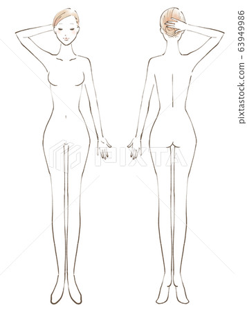 全身女性裸眼閉一隻手舉起（彩色） 63949986