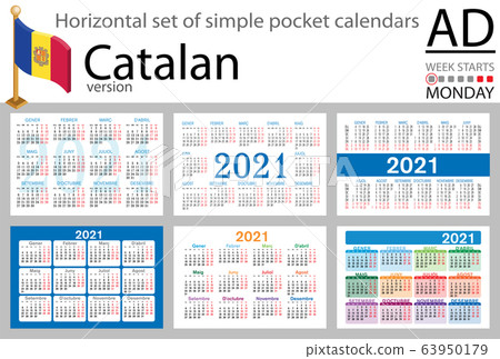 Catalan horizontal pocket calendar for 2021 - Stock Illustration