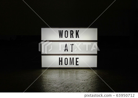 The cinema Lightbox work at home word for protect coronavirus content. The cinema Lightbox work at home word for protect coronavirus content. 63950712