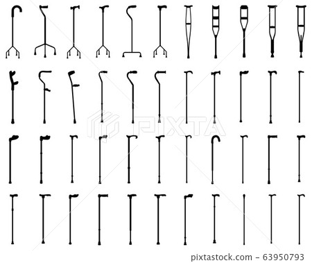 Black silhouettes of walking sticks and crutches on a white background Black silhouettes of walking sticks and crutches on a white background 63950793