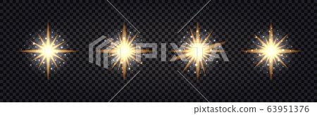 Set of shining light flash. Gold glowing, glitter sparkles, stars. Isolated on transparent background. Vector illustration Set of shining light flash. Gold glowing, glitter sparkles, stars. Isolated on transparent background. Vector illustration 63951376