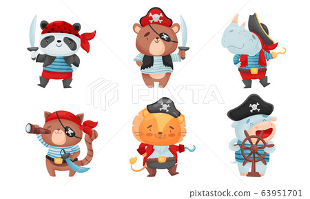 Animals Pirates with Bandana and Eye Patch Vector Set Animals Pirates with Bandana and Eye Patch Vector Set 63951701