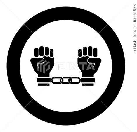 Handcuffed hands Chained human arms Prisoner  63951978