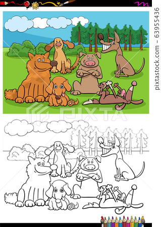 cartoon dogs and puppies group coloring book page - Stock Illustration ...